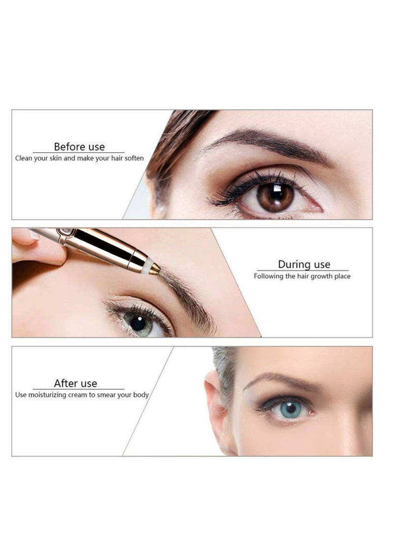 مزيل شعر الحواجب، ماكينة حلاقة الحواجب الدقيقة بدون ألم، مزيل شعر الحواجب، ماكينة حلاقة الوجه، مزيل شعر الوجه مع ضوء LED للنساء والرجال، ذهب وردي - Image 4